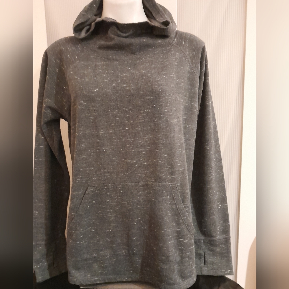 Athletic Works - Gray Marled Fleece Cowl Neck Hooded Pullover Sweatshirt, Sz LG